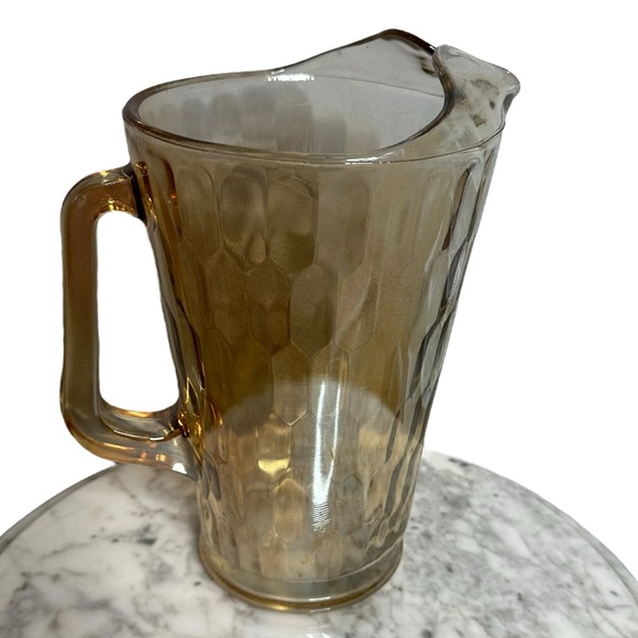 Vintage Jeanette Marigold Carnival Glass Hex Optic Pitcher and Tumblers - Picture 4 of 13